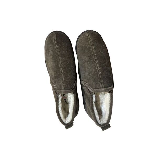 Mens minnetonka Romeo suede leather faux fur slippers - Picture 8 of 10